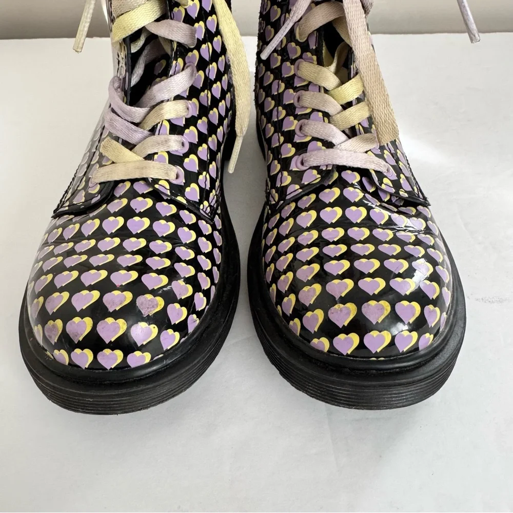 Dr. Martens Junior 1460 Patent Heart Printed Lace Up Boots size 3